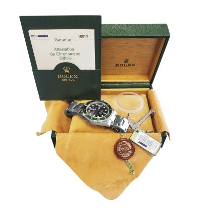 Rolex Submariner Date Nos Stickered 2003 Rolex Submariner Kermit Green Flat 4 -serial Watch 16610 Lv