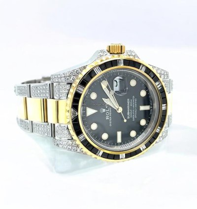 Rolex Submariner Date Oyster Custom Diamond Black Onyx Bezel - Iced Out