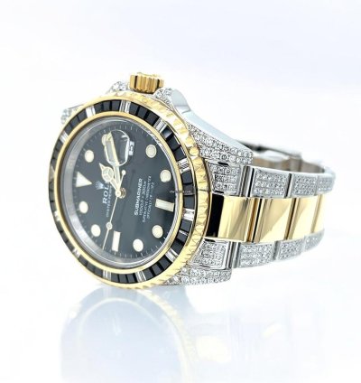Rolex Submariner Date Oyster Custom Diamond Black Onyx Bezel - Iced Out