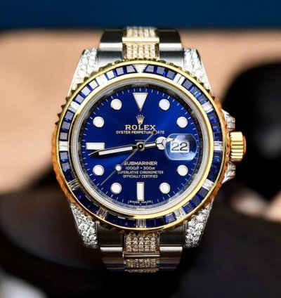 Rolex Submariner Date Oyster Royal Blue Dial Custom Diamond-set - Iced Out