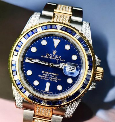 Rolex Submariner Date Oyster Royal Blue Dial Custom Diamond-set - Iced Out