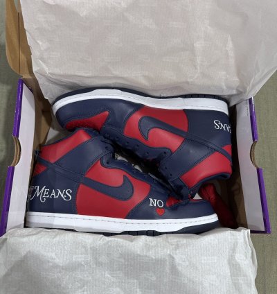 Supreme Dunk High Sb By Any Means Red Navy