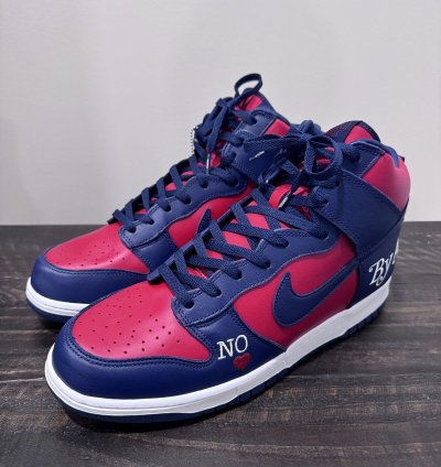Supreme Dunk High Sb By Any Means Red Navy