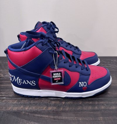 Supreme Dunk High Sb By Any Means Red Navy
