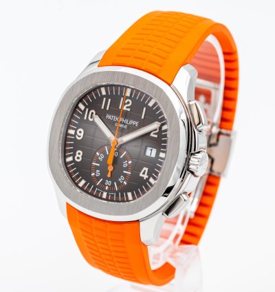 Patek Philippe Aquanaut 5968a Steel Black Dial - Full Set Orange Black Uncut Strap
