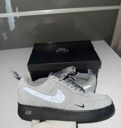 Nik E Air Force 1 07 Cool Grey Reflective Sneakers
