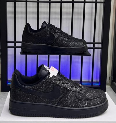 Nik E Air Force 1 All Black Glitter Sneakers