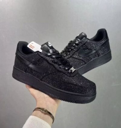 Nik E Air Force 1 All Black Glitter Sneakers