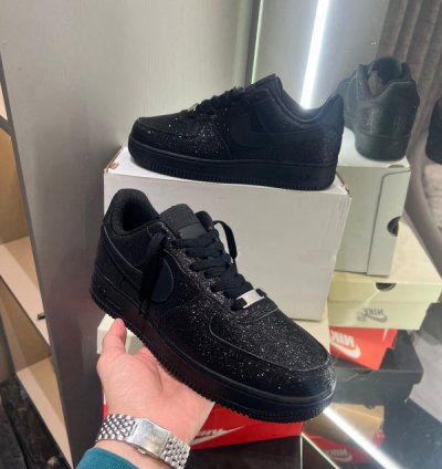 Nik E Air Force 1 All Black Glitter Sneakers