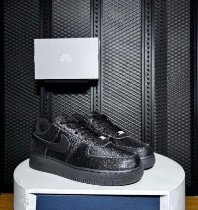 Nik E Air Force 1 All Black Glitter Sneakers