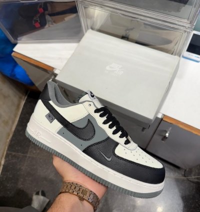 Nik E Air Force 1 Black Grey Sneakers