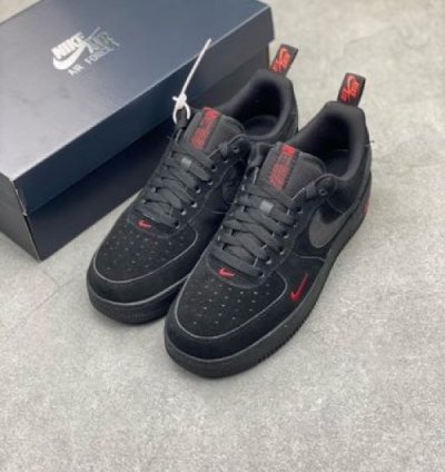 Nik E Air Force 1 Low Multi Swoosh Black Crimson Sneakers