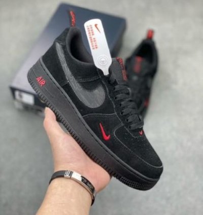 Nik E Air Force 1 Low Multi Swoosh Black Crimson Sneakers