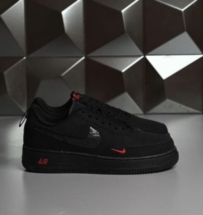 Nik E Air Force 1 Low Multi Swoosh Black Crimson Sneakers