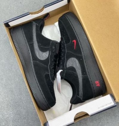 Nik E Air Force 1 Low Multi Swoosh Black Crimson Sneakers