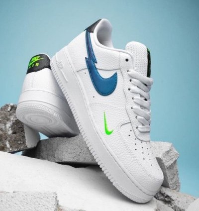 Nik E Air Force 1 Low White Aquamarine Sneakers