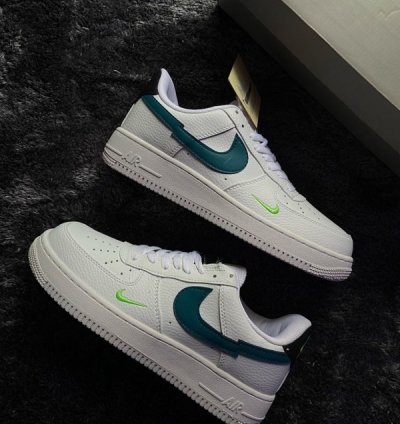 Nik E Air Force 1 Low White Aquamarine Sneakers