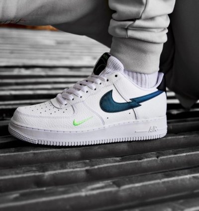 Nik E Air Force 1 Low White Aquamarine Sneakers