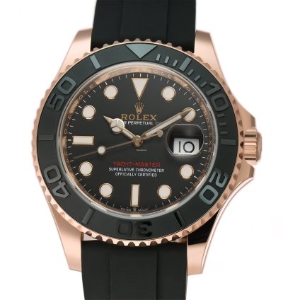 Rolex Yacht-master 40 40mm 18k Eversose Gold Ceramic Bezel Black Dial Oysterflex
