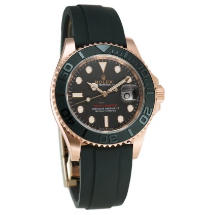 Rolex Yacht-master 40 40mm 18k Eversose Gold Ceramic Bezel Black Dial Oysterflex
