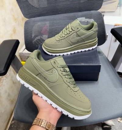 Nik E Air Force 1 Luxe Olive Green Sneakers