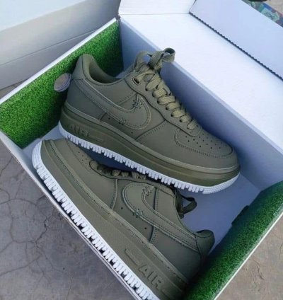 Nik E Air Force 1 Luxe Olive Green Sneakers
