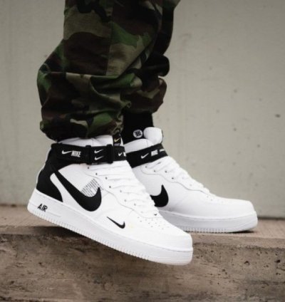 Nik E Air Force 1 Mid Utility White Basketball Sneakers