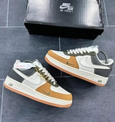 Nik E Air Force 1 Olive Beige Brown Sneakers