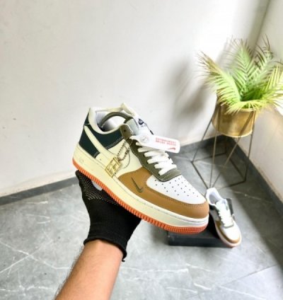 Nik E Air Force 1 Olive Beige Brown Sneakers