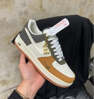 Nik E Air Force 1 Olive Beige Brown Sneakers
