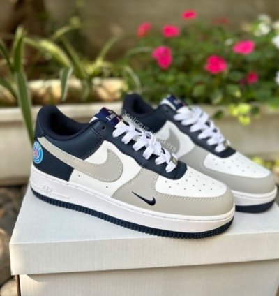 Nik E Air Force 1 Paris Saint German Psg Grey Blue Sneakers