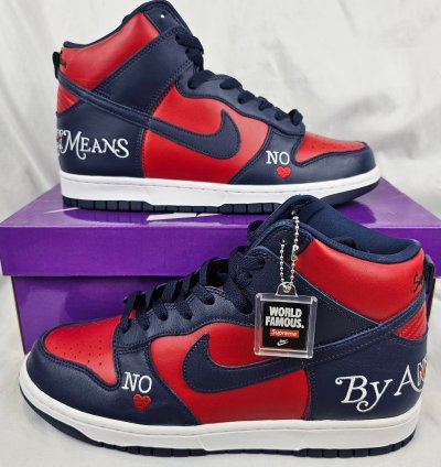 Supreme Nike Sb Dunk High By Any Means Navy Red Men