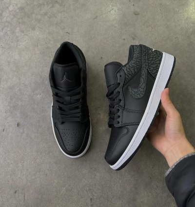 Nik E Air Jordan 1 Low Black Elephant Sneakers