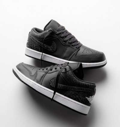 Nik E Air Jordan 1 Low Black Elephant Sneakers