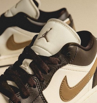 Nik E Air Jordan 1 Low Shadow Brown Basketball Sneakers