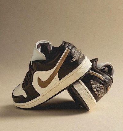 Nik E Air Jordan 1 Low Shadow Brown Basketball Sneakers