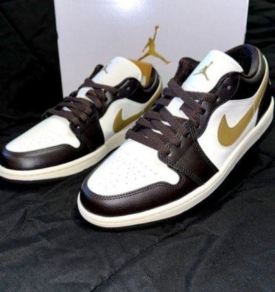 Nik E Air Jordan 1 Low Shadow Brown Basketball Sneakers