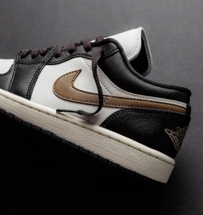 Nik E Air Jordan 1 Low Shadow Brown Basketball Sneakers