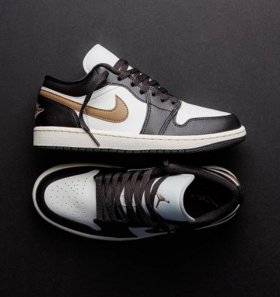 Nik E Air Jordan 1 Low Shadow Brown Basketball Sneakers