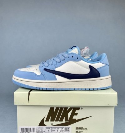 Nik E Air Jordan 1 Low X Travis Scott Unc Blue Basketball Sneeakers Semi Ua