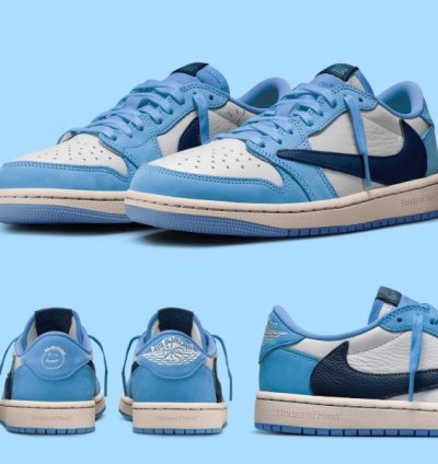 Nik E Air Jordan 1 Low X Travis Scott Unc Blue Basketball Sneeakers Semi Ua