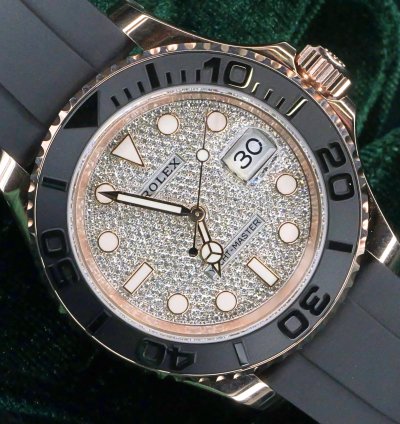 Rolex Yacht-master 40 Mint Complete Set Yacht Master Diamond Pave Rose Gold Ceramic Black Strap 126655-0005