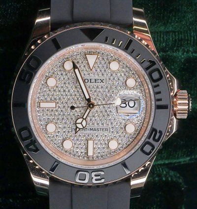 Rolex Yacht-master 40 Mint Complete Set Yacht Master Diamond Pave Rose Gold Ceramic Black Strap 126655-0005