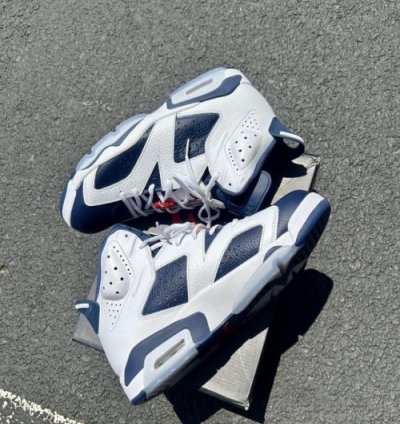 Nik E Air Jordan 6 Olymic White Navy 2024 Basketball Sneakers
