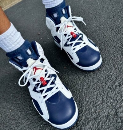 Nik E Air Jordan 6 Olymic White Navy 2024 Basketball Sneakers