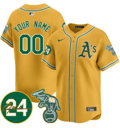 Custom Oakland Athletics Jersey 2025 Rickey Henderson Memorial Stitched Yellow