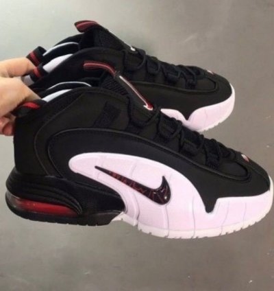 Nik E Air Max Penny Black White Red Basketball Sneakers