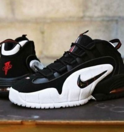 Nik E Air Max Penny Black White Red Basketball Sneakers