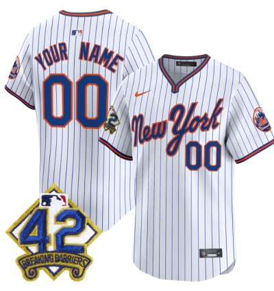 Custom New York Mets Jersey 2025 Jackie Robinson Patch Road Alternate Stitched Pinstripe