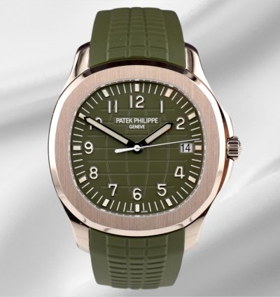 Patek Philippe Aquanaut Jumbo 18k White Gold Khaki Green Men Watch 5168g-010